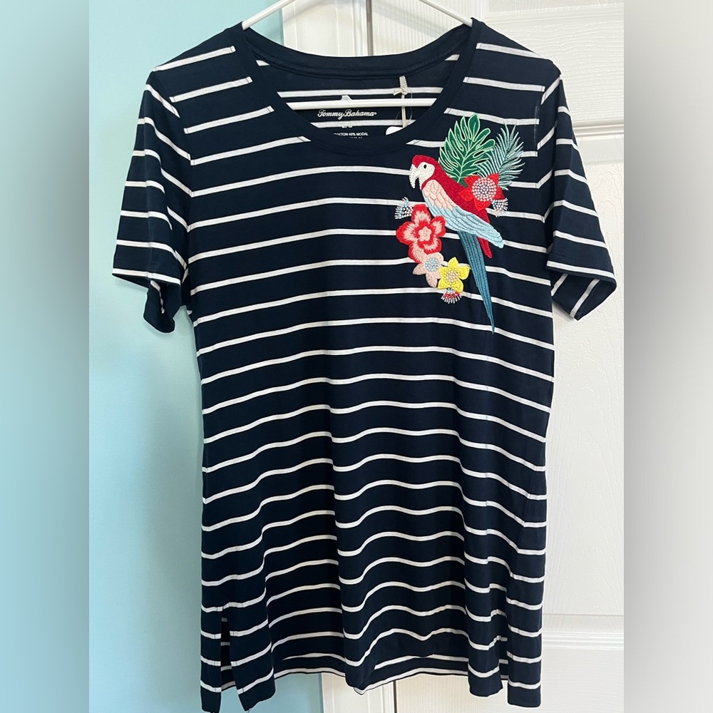tommy bahama striped floral t-shirt- size large